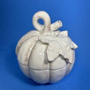 Mikasa Country Side Harvest Covered Soup Bowl Ceramic Pumpkin White NIB